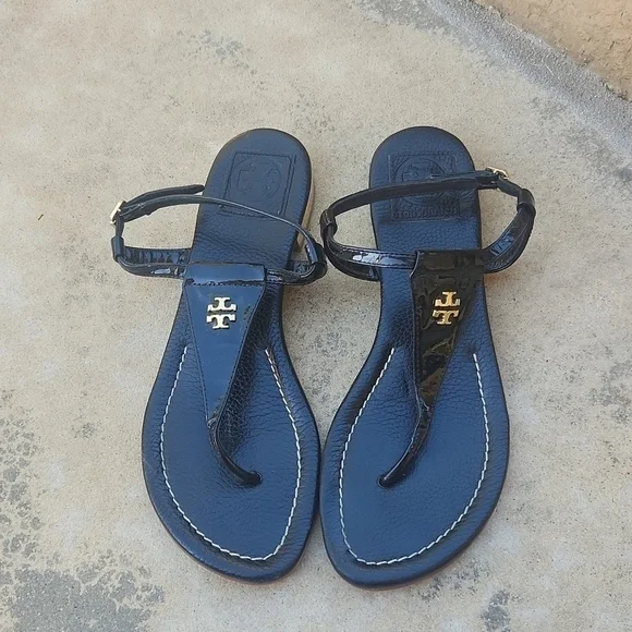 Tory Burch Women's Black patent Dillan Sandal Size 7.5 - Picture 1 of 13